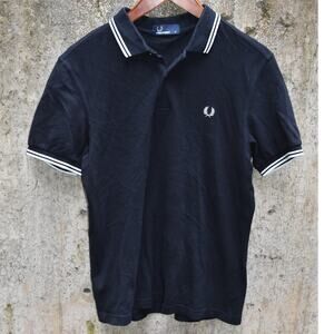 Fred Perry Black Polo Shirt M3600 Twin Tipped Laurel Wreath Logo Size Medium